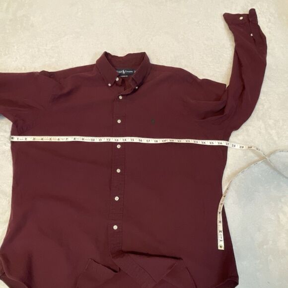 Ralph Lauren Classic Fit Mens Shirt Long Sleeve Button Silk Cotton XL Red Maroon - Picture 8 of 10